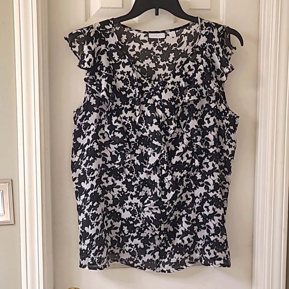 Black and white sheer dressy top
